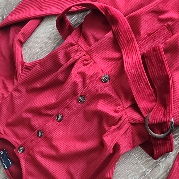 Asos Design Long Sleeve Button Front Belted Corduroy Jumpsuit in Burnt Red - Picture 8 of 11